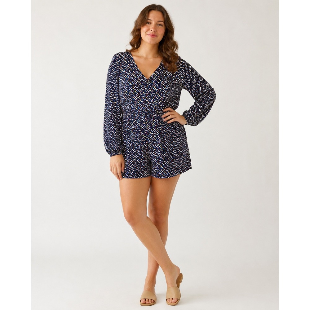 Tommy Jeans Women's Floral Long Sleeve Romper Size L Navy Multicolor